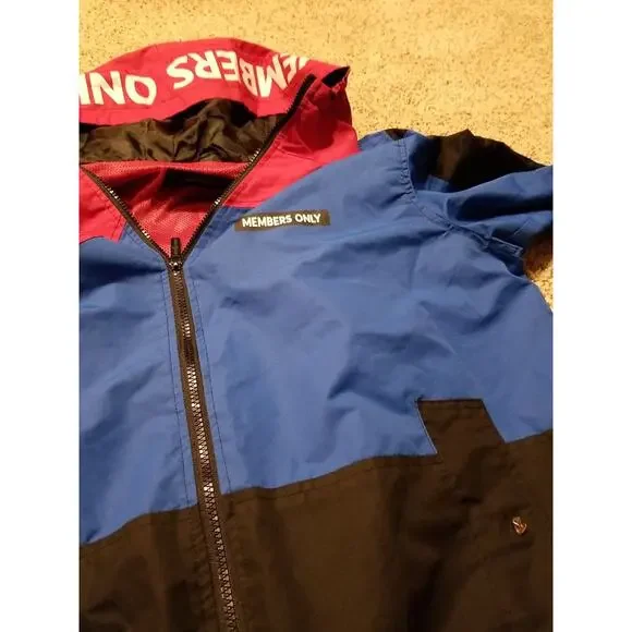 Members Only Men XL Tracksuit Color Block Lined Windbreaker Jacket Hood Vintage - Picture 8 of 16
